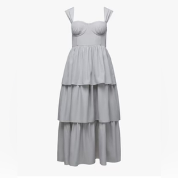 WeWoreWhat Light Gray / Light Blue Tiered Midi Size 6 - Picture 4 of 8